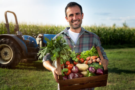 Farmer with healthy food