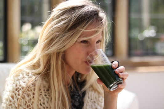 Britt drinking wheatgrass juice